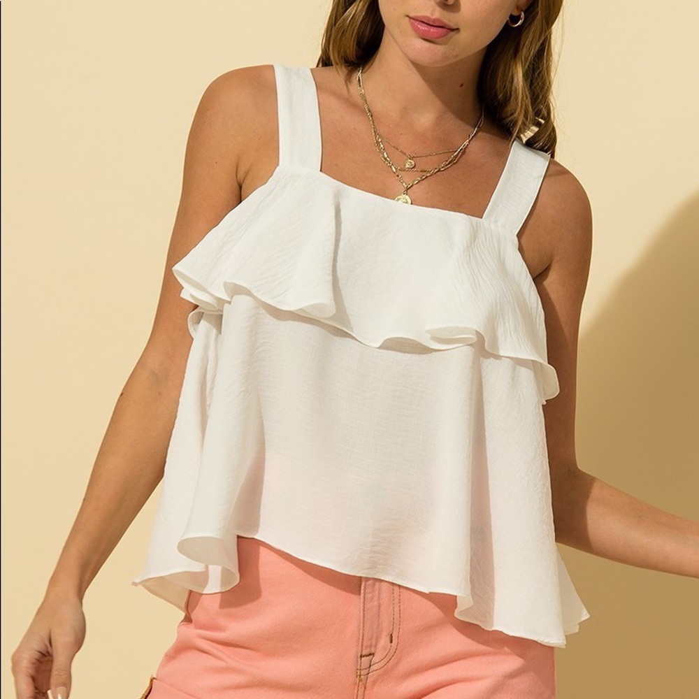 Bohemian White Tank Style Ruffle Top Size Large NWT - Picture 1 of 8